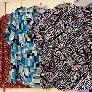 Bundle of 3 Two-fer Shirts. Fit like 1X. Red, Blue, Purple.